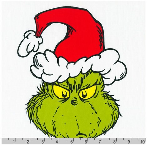 Grinch Head Fabric Panel - 24.25" x 43.5" - Robert Kaufman - How the Grinch Stole Christmas - 100% cotton fabric