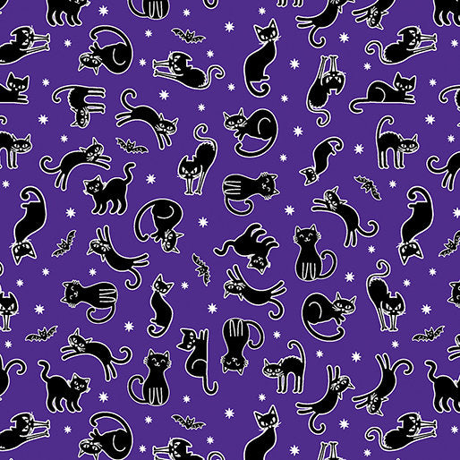 Scaredy Cats Fabric - Benartex Kanvas Studio- 100% Cotton - Black Cat material cat theme kitty kitten