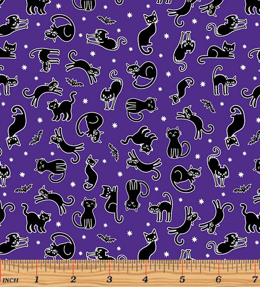 Scaredy Cats Fabric - Benartex Kanvas Studio- 100% Cotton - Black Cat material cat theme kitty kitten