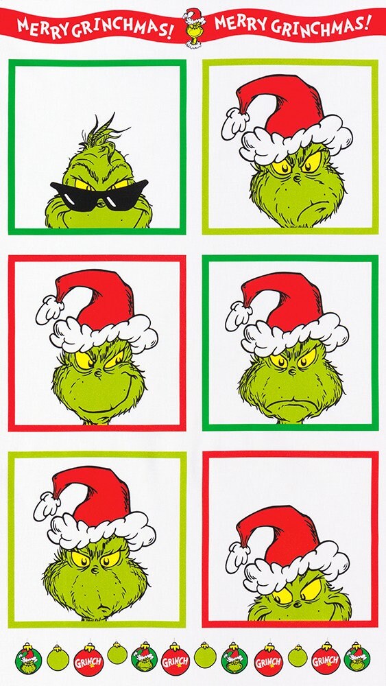 Grinch Head Fabric Panel - 24.25" x 43.5" - Robert Kaufman - How the Grinch Stole Christmas - 100% cotton fabric