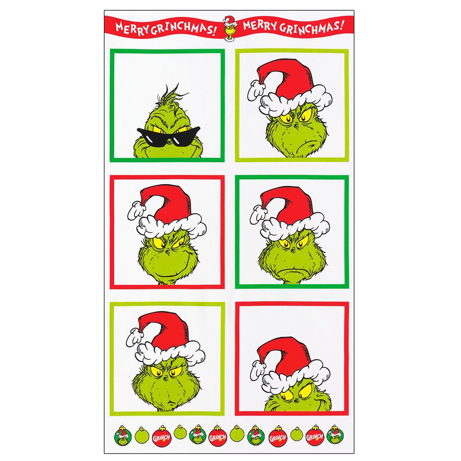 Grinch Head Fabric Panel - 24.25" x 43.5" - Robert Kaufman - How the Grinch Stole Christmas - 100% cotton fabric