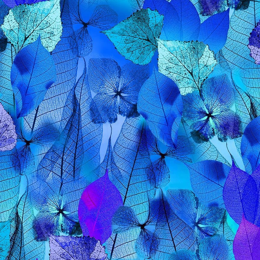 Leaf Fabric - Blue - 100% Cotton - Timeless Treasures - Fanciful Fronds Collection