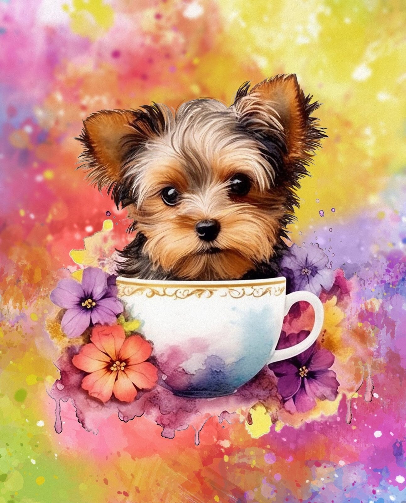 Yorkie Fabric Panel 35.5" x 44" - 100% Cotton - David Textiles Exclusive Print - Digitally Printed - Teacup Yorkie